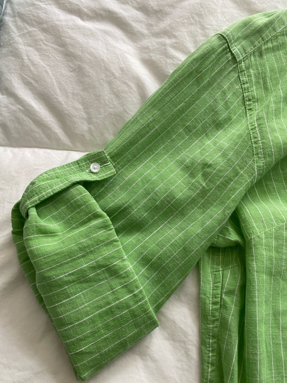 Talbots Green Pinstripe Button-Up Blouse - Picture 6 of 11